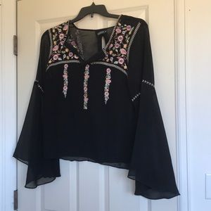 Sheer embroidered long sleeve shirt